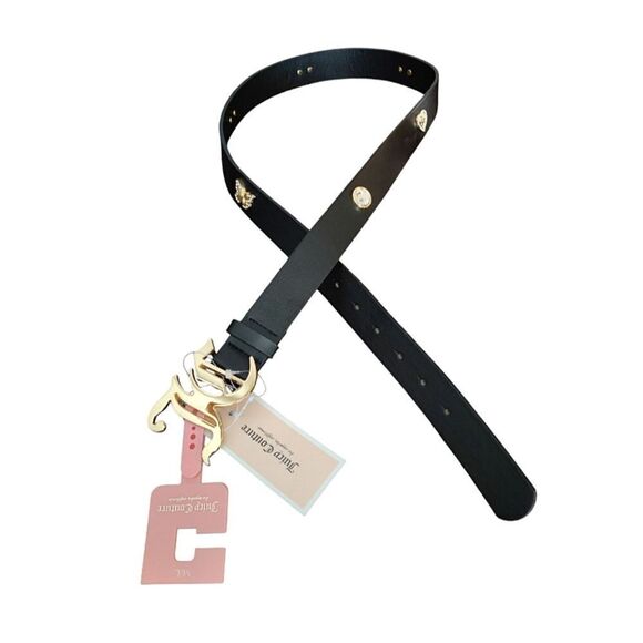 Juicy Couture Black Faux Leather Gold Logo Charmed Waist Belt Med/ Lrg NWT main image 14